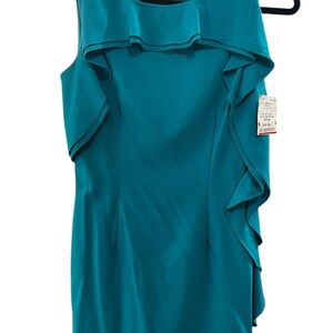 Calvin Klein Collection Blue Asymmetrical Ruffled Cocktail Dress